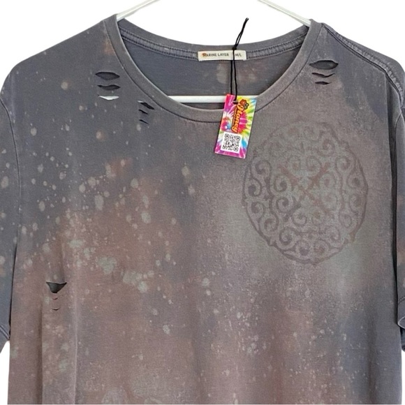 Marine Layer Upcycled Tee Shirt Mens Size Medium Large Gray Acid Wash Stencil - Picture 3 of 12